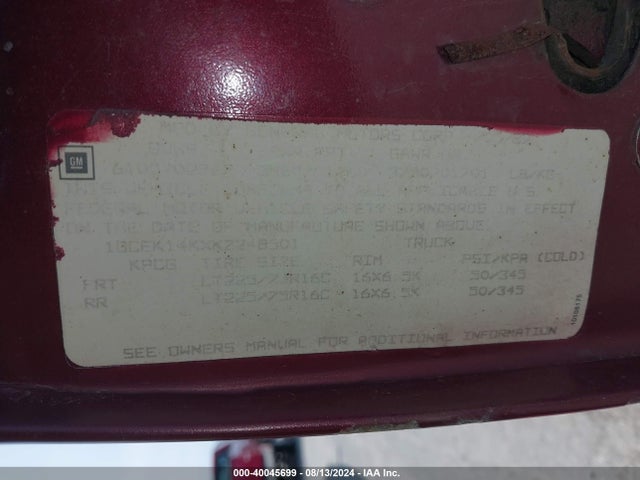 1989 CHEVROLET GMT-400 1GCEK14KXKZ248501 Photo 8