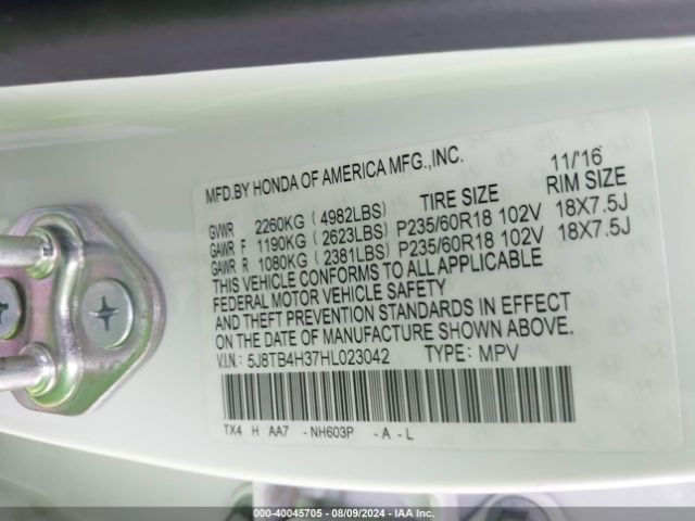 5J8TB4H37HL023042 Acura Rdx Acurawatch Plus Package