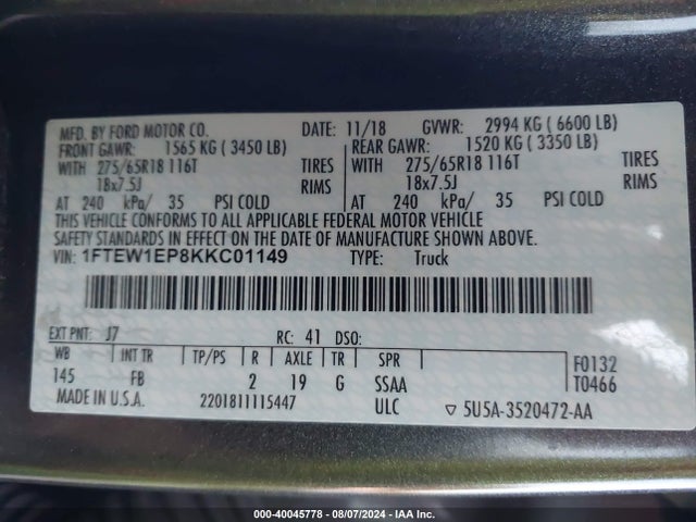 Ford F-150 Xlt 2019 1FTEW1EP8KKC01149 Image 9