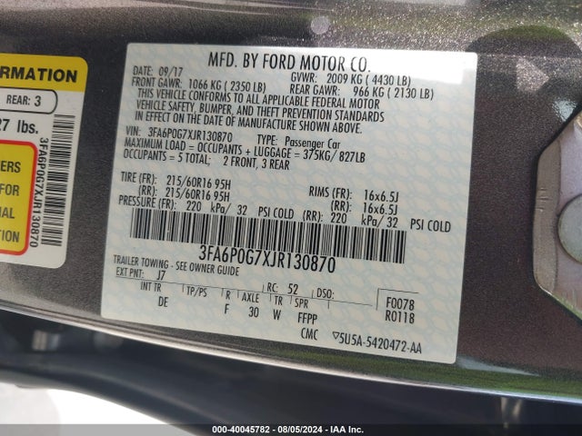 3FA6P0G7XJR130870 Ford FUSION S