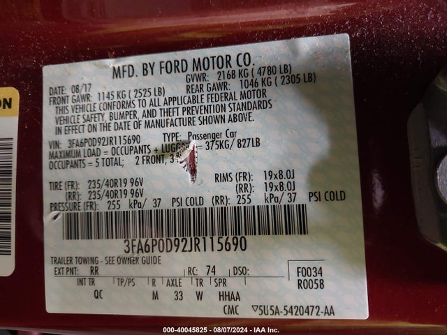 Ford Fusion Platinum 2018 3FA6P0D92JR115690 Image 9