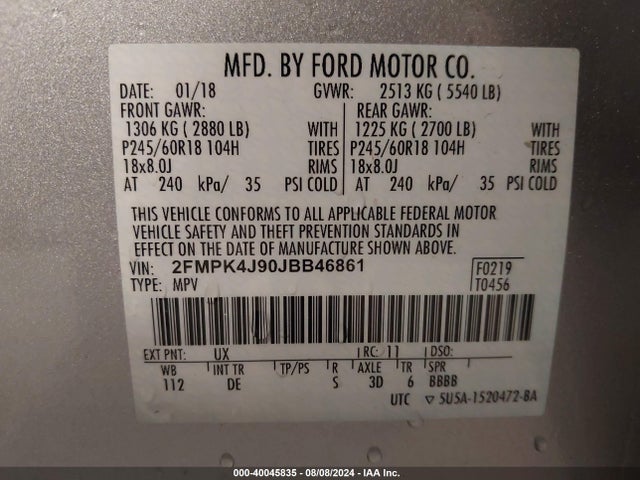 Ford EDGE SEL 2018 2FMPK4J90JBB46861 Image 9