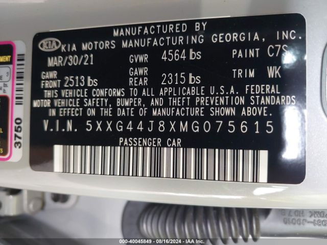 5XXG44J8XMG075615 KIA K5 Gt