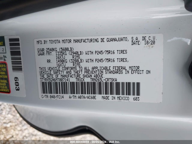Toyota Tacoma Sr5 2021 3TYRX5GN6MT007141 Image 9