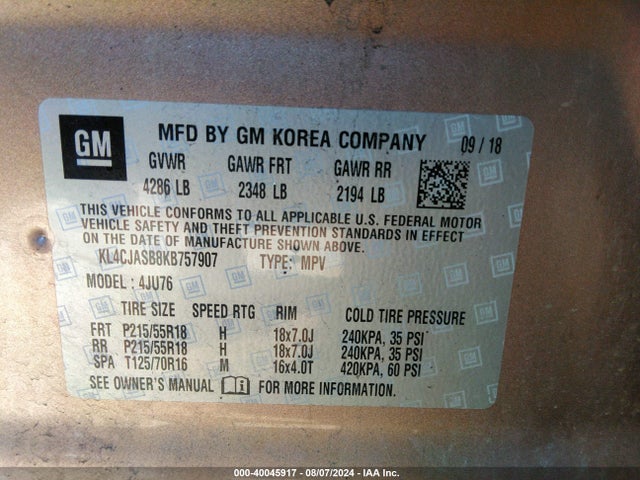 KL4CJASB8KB757907 Buick Encore Fwd Preferred