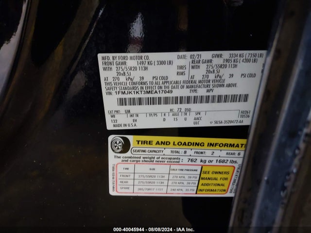 Ford Expedition Limited Max 2021 1FMJK1KT3MEA17049 Image 9