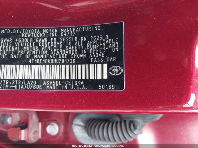 Toyota CAMRY XLE 2017 4T1BF1FK9HU781736 Image 9