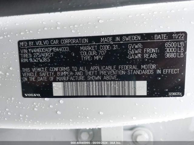 YV4H60CA0P1944033 Volvo Xc90 Recharge Plug-in Hybrid T8 Ultimate Bright Theme 7-seater