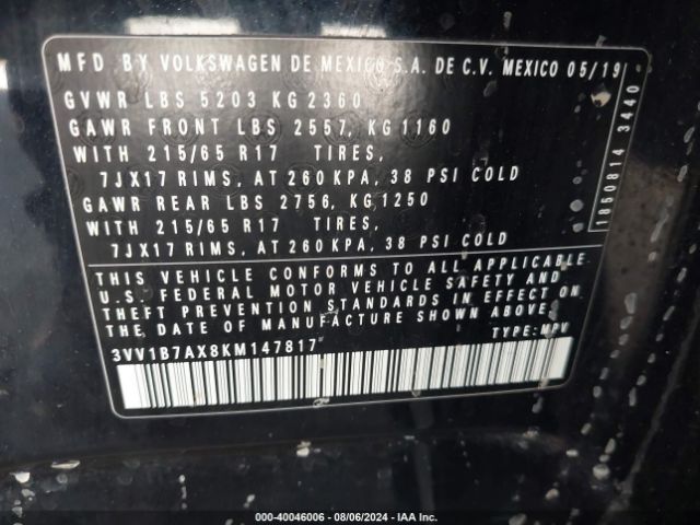 3VV1B7AX8KM147817 Volkswagen Tiguan 2.0t S