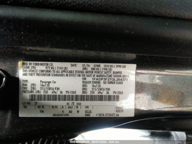 1FADP3F27GL264371 Ford FOCUS SE