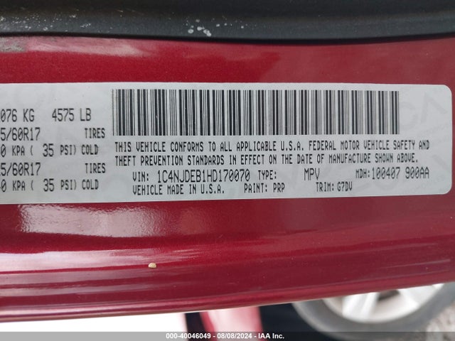 1C4NJDEB1HD170070 Jeep Compass Latitude 4x4