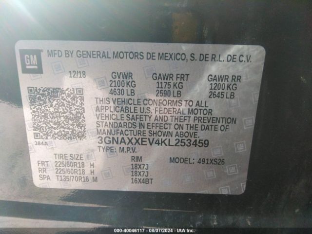 3GNAXXEV4KL253459 Chevrolet Equinox Premier