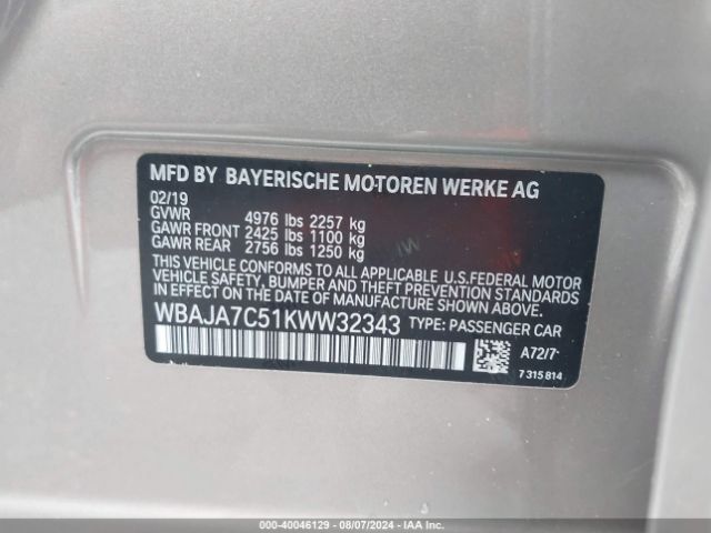 WBAJA7C51KWW32343 BMW 530i Xdrive