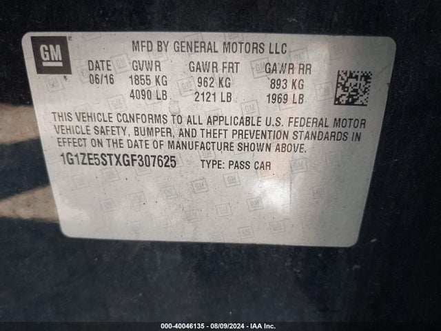 Chevrolet MALIBU 1LT 2016 1G1ZE5STXGF307625 Image 9