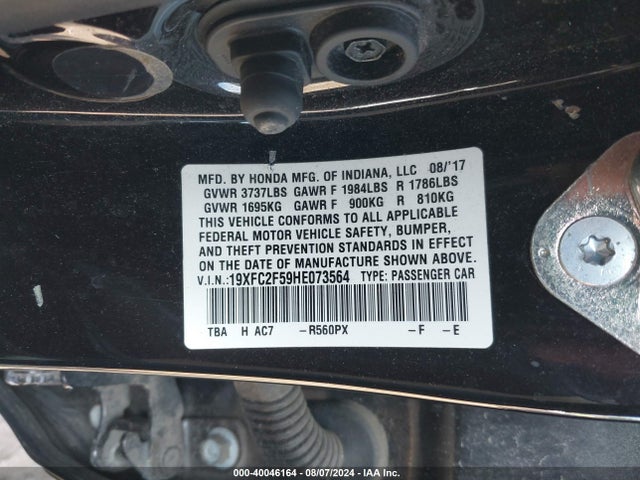 Honda Civic Lx 2017 19XFC2F59HE073564 Image 9