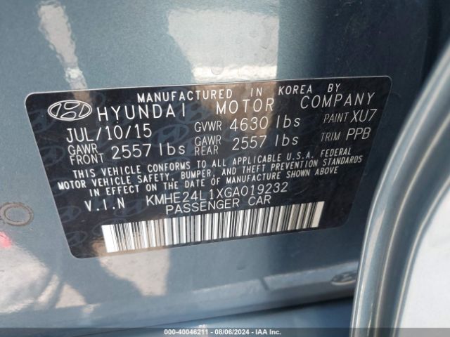 KMHE24L1XGA019232 Hyundai Sonata Hybrid Se