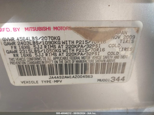 2010 MITSUBISHI OUTLANDER JA4AS2AW1AZ004563 Photo 8