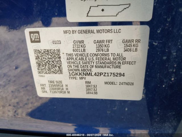 1GKKNML42PZ175294 GMC Acadia Fwd Slt