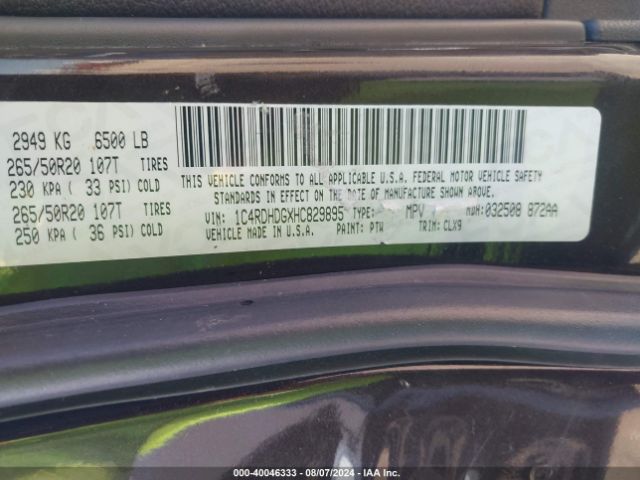 1C4RDHDGXHC829895 Dodge Durango Gt Rwd