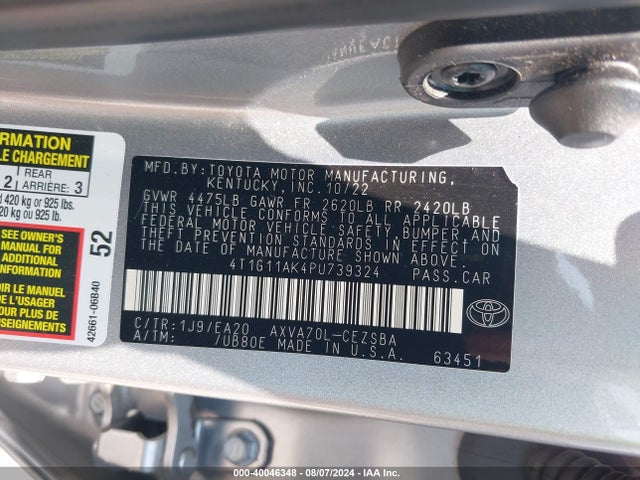 Toyota CAMRY SE 2023 4T1G11AK4PU739324 Image 9