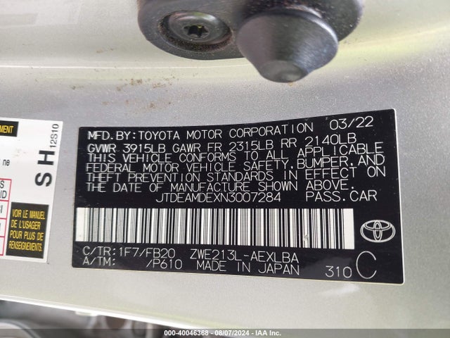 Toyota Corolla Hybrid Le 2022 JTDEAMDEXN3007284 Image 9