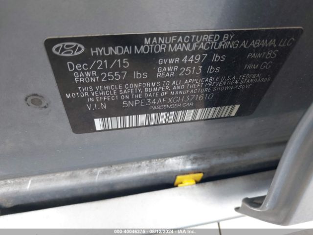5NPE34AFXGH371610 Hyundai Sonata Sport