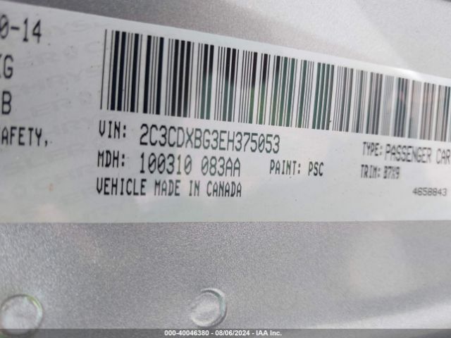 2C3CDXBG3EH375053 Dodge Charger Se