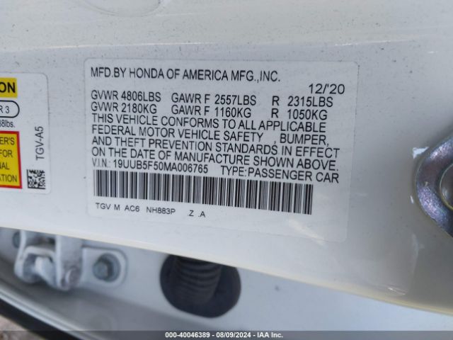19UUB5F50MA006765 Acura Tlx A-spec Package