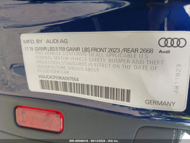 WAUC4CF59KA097554 Audi S5 3.0t Premium