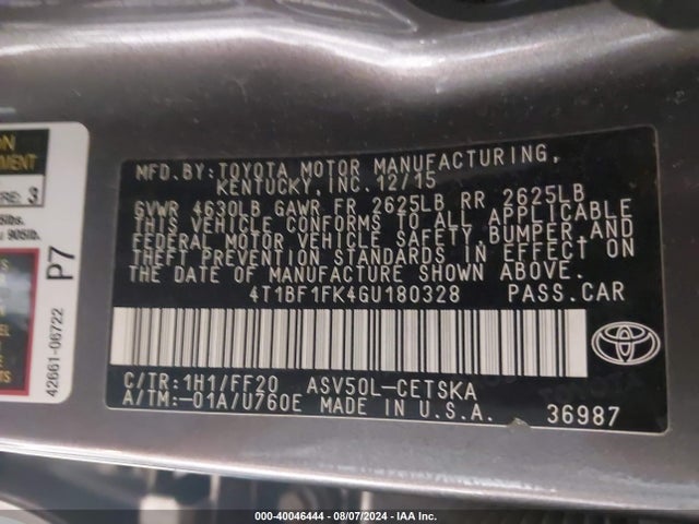 Toyota CAMRY SE 2016 4T1BF1FK4GU180328 Image 9