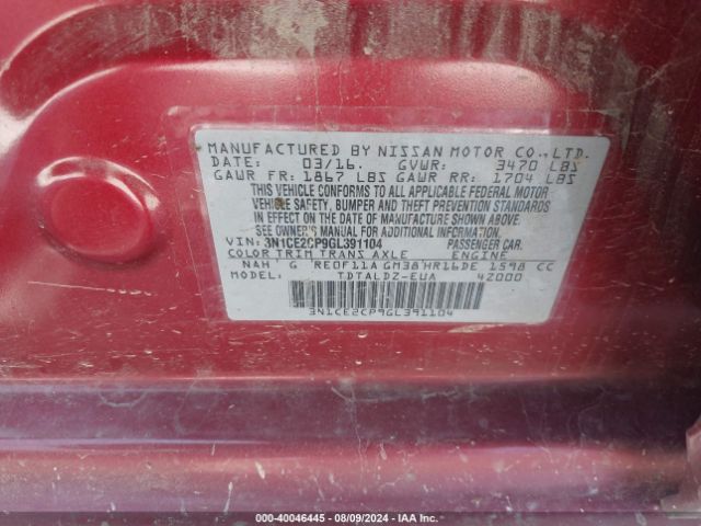 3N1CE2CP9GL391104 Nissan Versa Note S (sr)/s Plus/sl/sr/sv