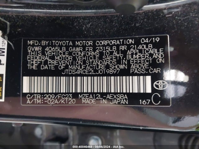 Toyota COROLLA SE 2020 JTDS4RCE2LJ019897 Image 9