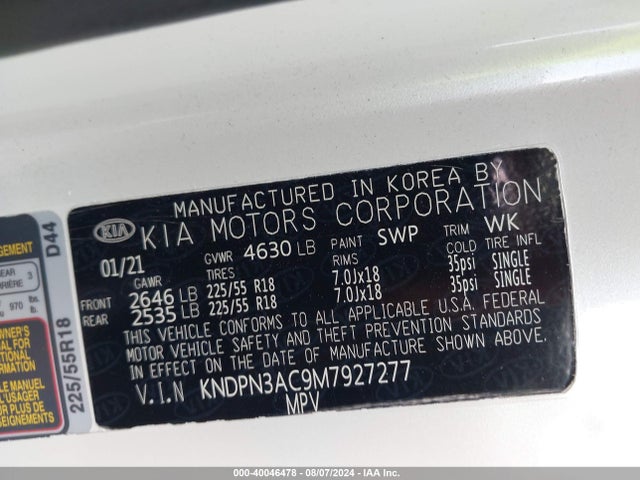 KIA Sportage Ex 2021 KNDPN3AC9M7927277 Image 9