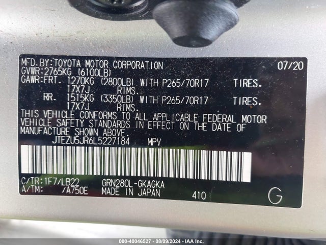 Toyota 4runner Sr5 Premium 2020 JTEZU5JR6L5227184 Image 9