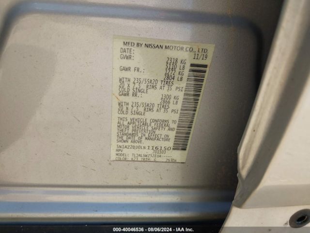5N1AZ2DJ0LN116150 Nissan Murano Platinum Fwd