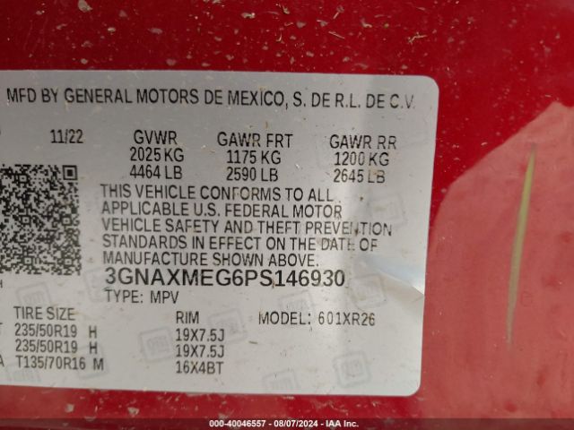 3GNAXMEG6PS146930 Chevrolet Equinox Fwd Rs