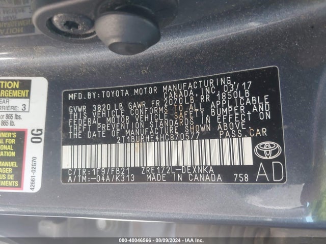 Toyota COROLLA LE 2017 2T1BURHE4HC870577 Image 9