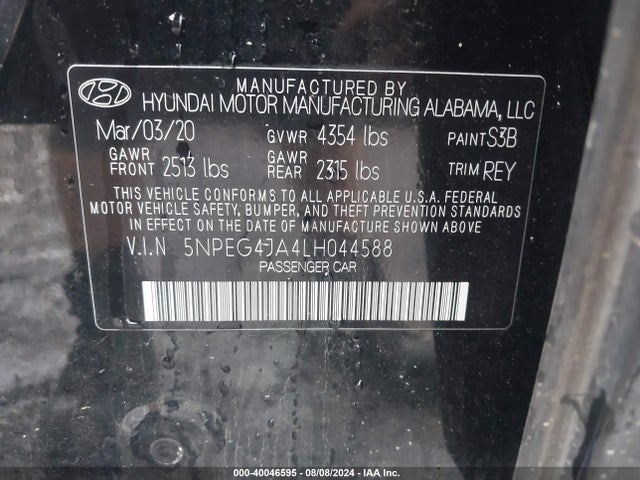 Hyundai SONATA SE 2020 5NPEG4JA4LH044588 Image 9