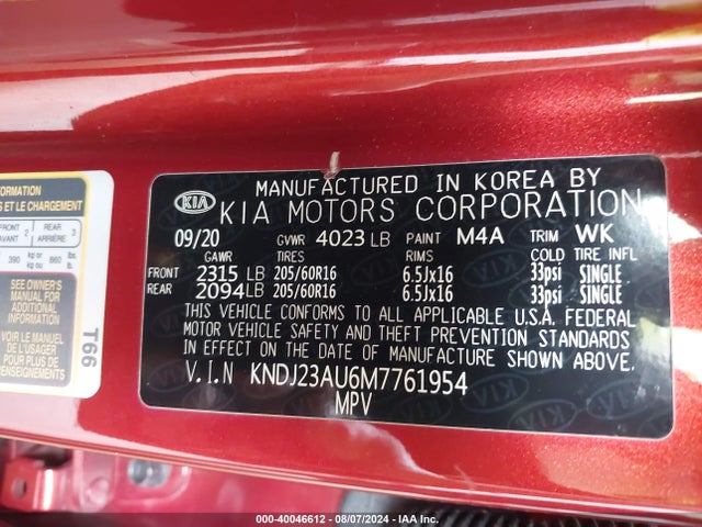 KIA SOUL LX 2021 KNDJ23AU6M7761954 Image 9