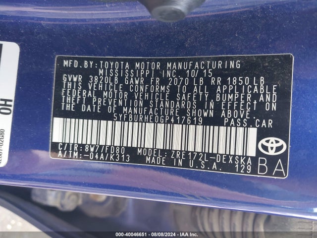 Toyota Corolla S Plus 2016 5YFBURHE0GP417619 Image 9