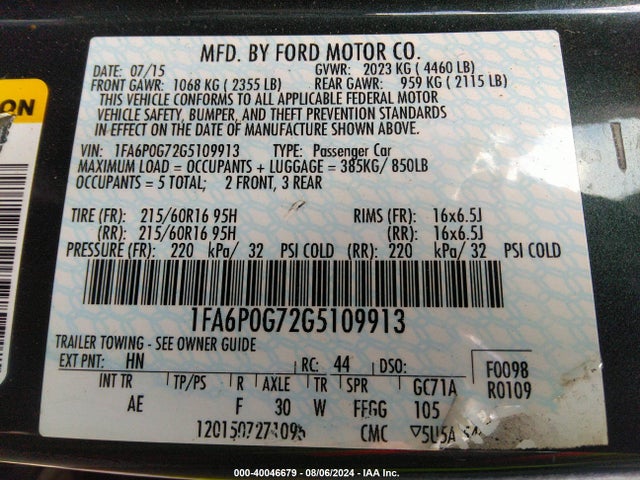 1FA6P0G72G5109913 Ford FUSION S