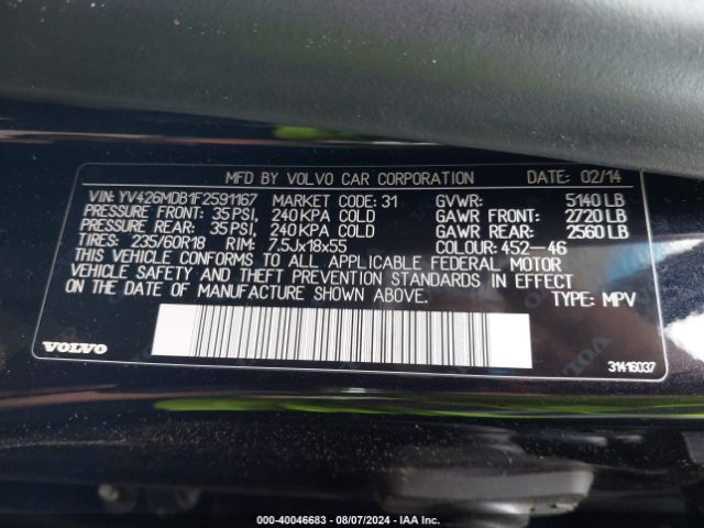 YV426MDB1F2591167 Volvo Xc60 T5 Premier