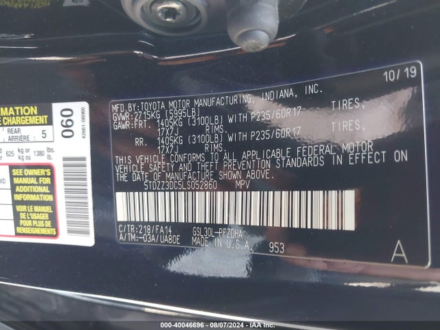 Toyota Sienna L 2020 5TDZZ3DC5LS052860 Image 9