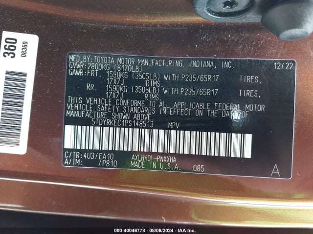 Toyota SIENNA XLE 2023 5TDYRKEC1PS148513 Image 9