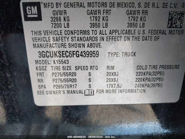 Chevrolet Silverado 1500 1lz 2015 3GCUKSEC6FG439959 Image 9