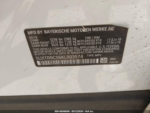 5UXTR9C56KLR03574 BMW X3 Xdrive30i