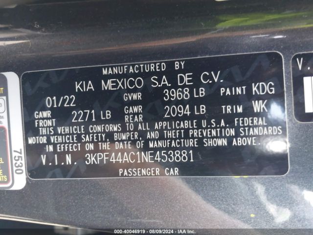 3KPF44AC1NE453881 KIA FORTE GT