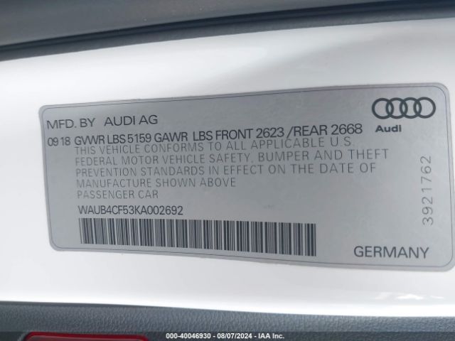 2019 AUDI S5 WAUB4CF53KA002692 Photo 8
