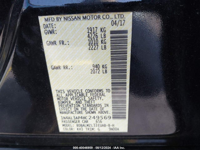 Nissan Altima 2.5 Sv 2017 1N4AL3AP4HC249569 Image 9