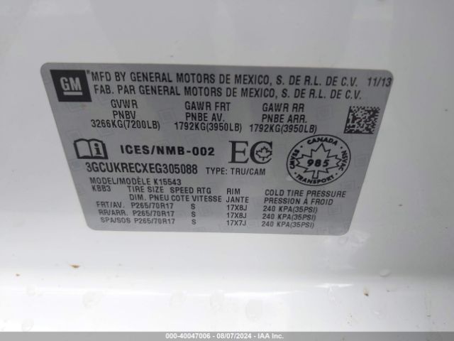 3GCUKRECXEG305088 Chevrolet Silverado 1500 1lt/2lt